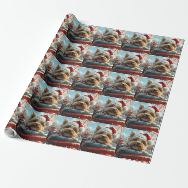 Papel De Presente Biewer Terrier Cachorro Montanha-russa Natal  (Desenrolado)