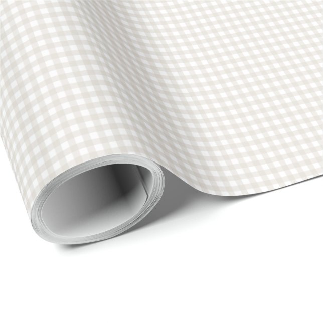 Papel De Presente Bigão neutro gingham xadrez simples de pequenos ch (Ponta do rolo)