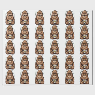 Papel De Presente Bigfoot Fofo Bebendo Café Sasquatch Divertido