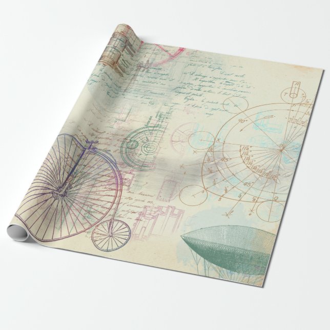 Papel De Presente Bike, Balão e Script Antigos em Amarelo (Desenrolado)