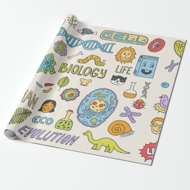 Papel De Presente Biology. Hand drawn. Vintage illustration.  (Desenrolado)
