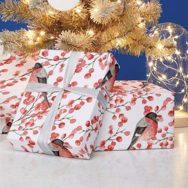 Papel De Presente Bird Winter Berry Woodland Themed Christmas (Feriados)
