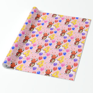 Papel De Presente Birthday Boy ou Girl age 4 Ladybug embrulhando pap