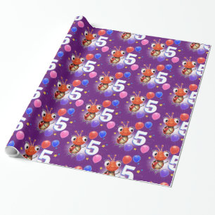 Papel De Presente Birthday Boy ou Girl age 5 Ladybug embrulhando pap