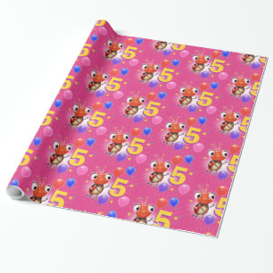 Papel De Presente Birthday Boy ou Girl age 5 Ladybug embrulhando pap