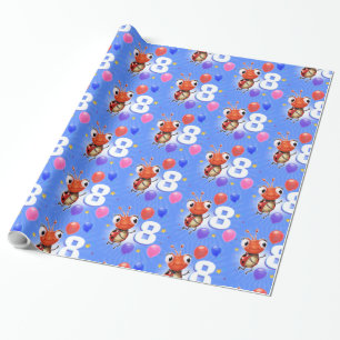 Papel De Presente Birthday Boy ou Girl age 8 Ladybug embrulhando pap