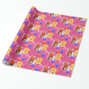 Papel De Presente Birthday Boy ou Girl age 8 Ladybug embrulhando pap