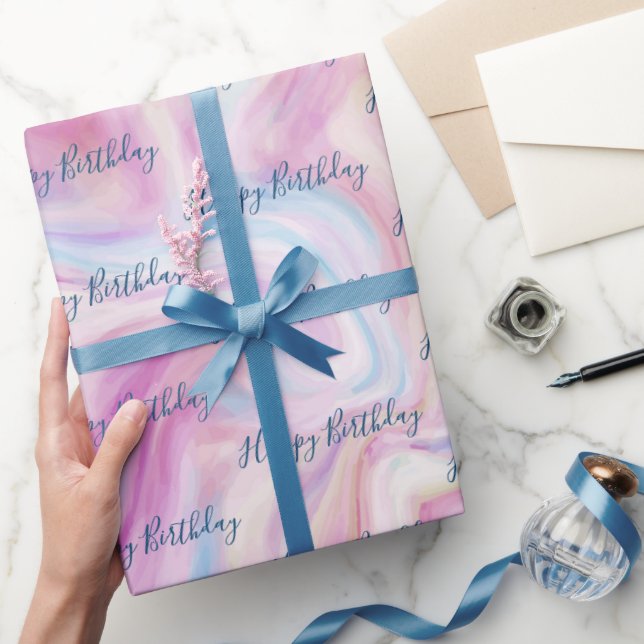 Papel De Presente Birthday Marble Abstrato Swirl (Presentear)