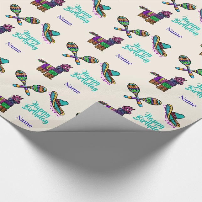 Papel De Presente Birthday mexicano ou Fiesta Gift Wrap Personalizar (Ponta)