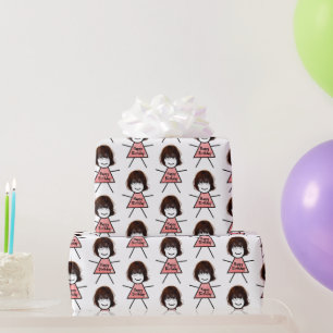 Papel De Presente Birthday Stick Girl with Gingham Dress