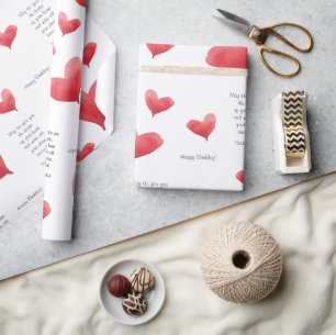 Papel De Presente Birthday Watercolor Heart   Vermelho e Roxo