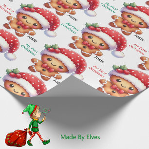 Papel De Presente Biscoito de Gengibre do Primeiro Natal do Bebê Adi