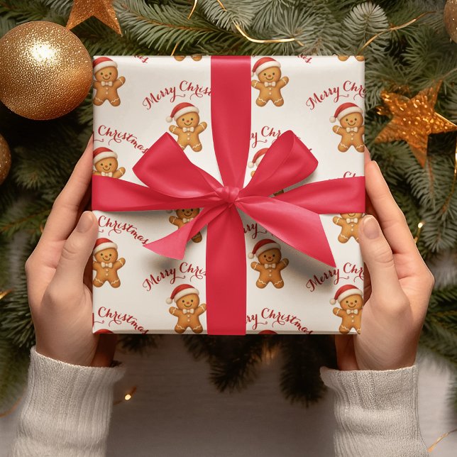 Papel De Presente Biscoito de Gengibre Fofo com Chapéu de Papai Noel (Criador carregado)