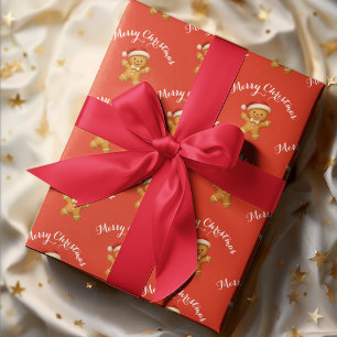 Papel De Presente Biscoito de Gengibre Fofo com Chapéu de Papai Noel
