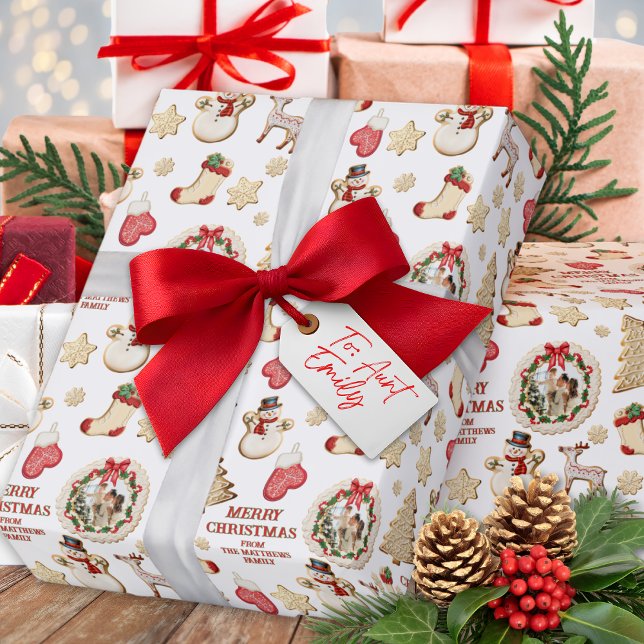 Papel De Presente Biscoito de Natal com Foto Personalizada e Nome (Criador carregado)