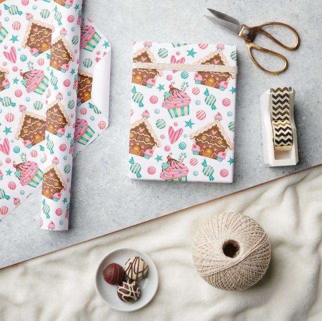 Papel De Presente Biscoito de Natal e Cupcakes (Artesanato)