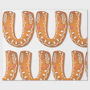 Papel De Presente Biscoito de Natal Letra U Monograma Feriado