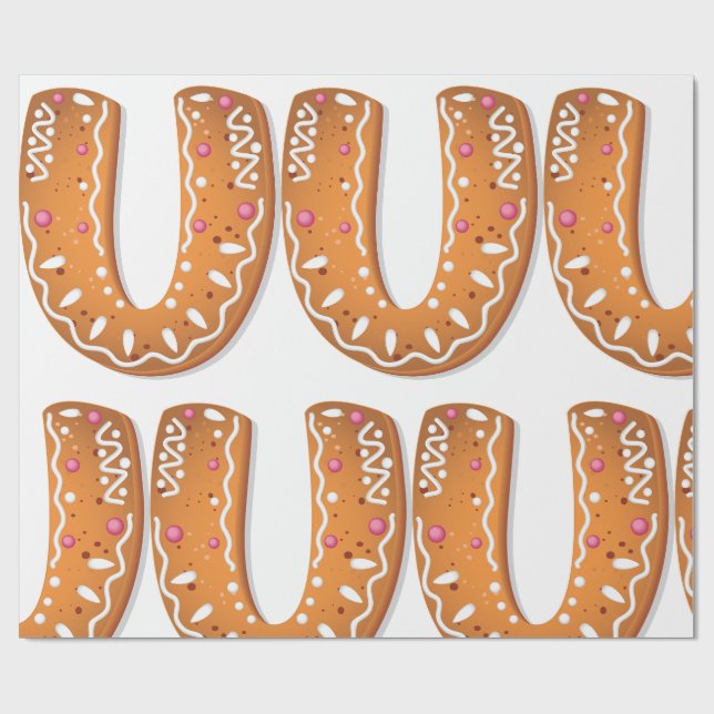 Papel De Presente Biscoito de Natal Letra U Monograma Feriado (Aberto)