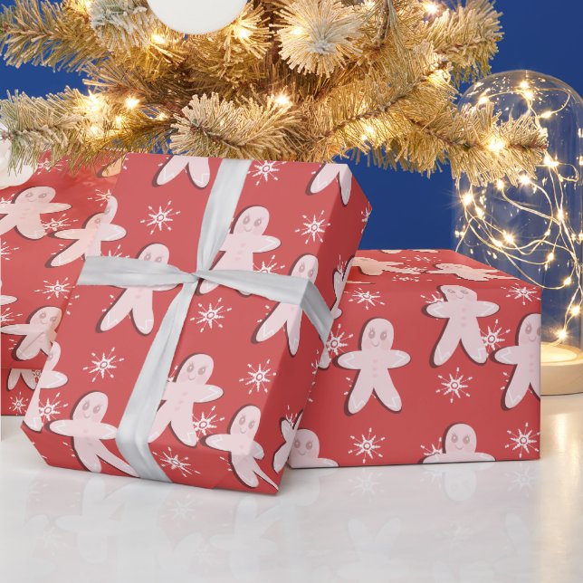 Papel De Presente Biscoitos cor-de-rosa e flocos de neve (Feriados)