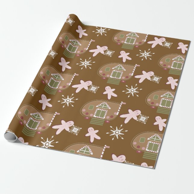 Papel De Presente Biscoitos de Casa de Pão de Mel Flocos de Neve Ros (Desenrolado)