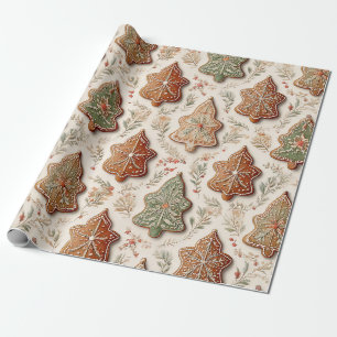 Papel De Presente Biscoitos de Gengibre - Árvores de Natal & Estrela