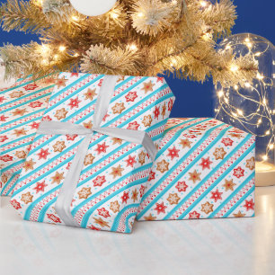 Papel De Presente Biscoitos de Gengibre de Natal Azul