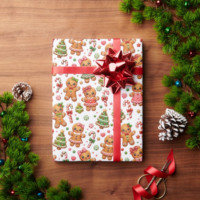 Papel De Presente Biscoitos de Gengibre de Natal e Bastões de Doces (Presente de Natal)