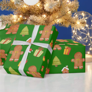 Papel De Presente Biscoitos de Gengibre de Natal e Presentes Verde