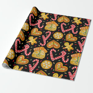 Papel De Presente Biscoitos de Gengibre de Natal Festivos & Cana-de-