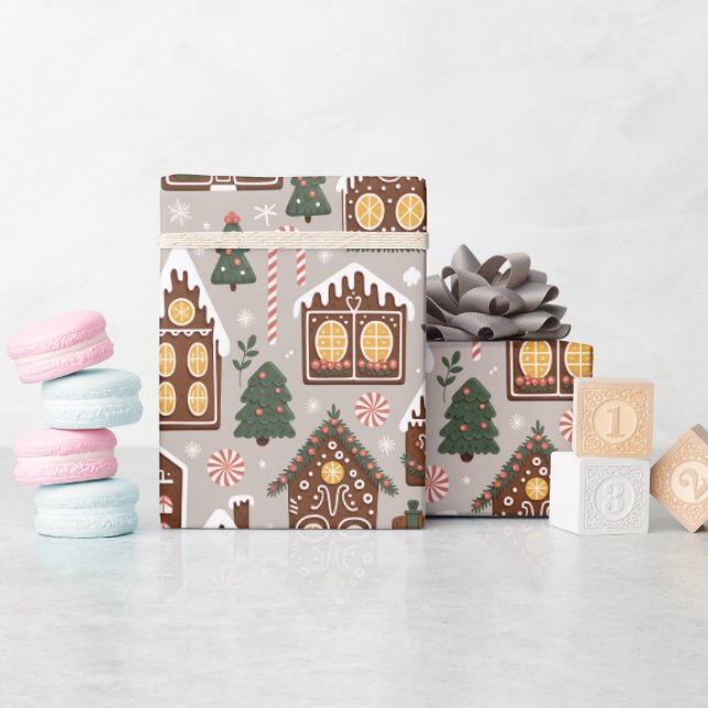 Papel De Presente Biscoitos de Gengibre de Natal Padrão de Festa (Chá de bebê)