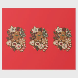 Papel De Presente Biscoitos de Gengibre de Natal Vintage & Férias