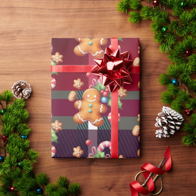 Papel De Presente Biscoitos de Gengibre de Natal Xadrez Feriado Past (Presente de Natal)