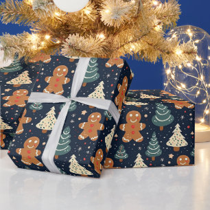 Papel De Presente Biscoitos de Gengibre e Árvores de Natal