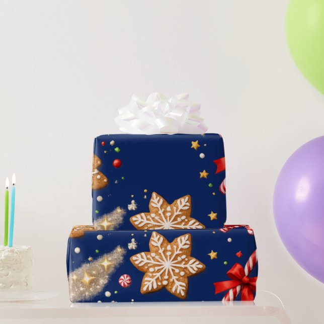 Papel De Presente Biscoitos de Gengibre e Listras de Açúcar (Presentes para festas)