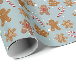 Papel De Presente Biscoitos de Gengibre Flocos de Neve e Bastões de 
