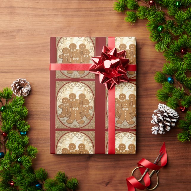 Papel De Presente Biscoitos de Gengibre Natal Art Nouveau  (Presente de Natal)