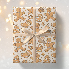 Papel De Presente Biscoitos de Homem de Gengibre Natal Bege Neutro