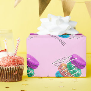 Papel De Presente Biscoitos de macarão francês cor-de-rosa-menina