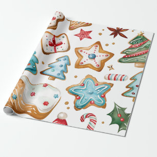 Papel De Presente Biscoitos de Natal com Glacê Azul