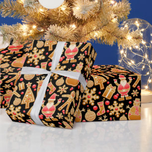 Papel De Presente Biscoitos de Natal de Gengibre com Papai Noel e Bo