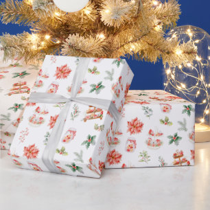 Papel De Presente Biscoitos de Natal e Folhagem Vermelha