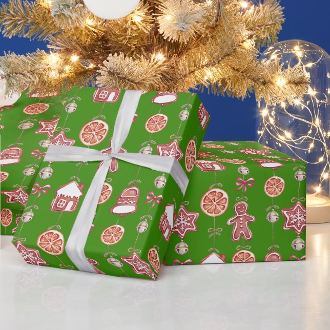 Papel De Presente Biscoitos de Pão de Natal Verde (Feriados)