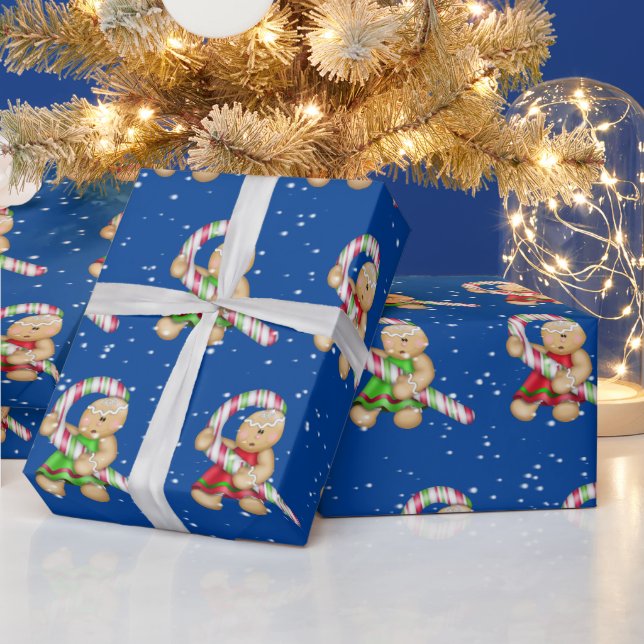 Papel De Presente Biscoitos De Pão Gingerido Em Flocos De Neve (Feriados)