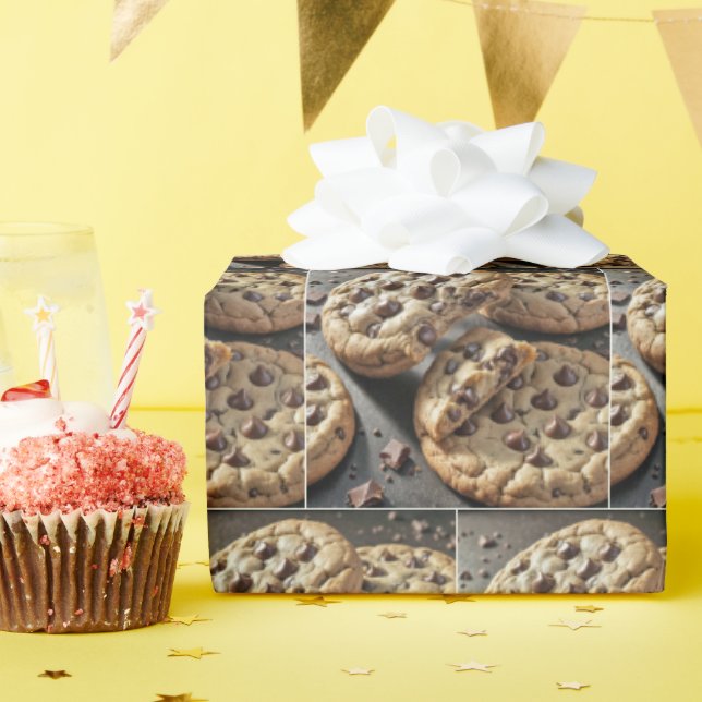 Papel De Presente Biscoitos Deliciosos com Gotinhas de Chocolate (Festa de aniversário)
