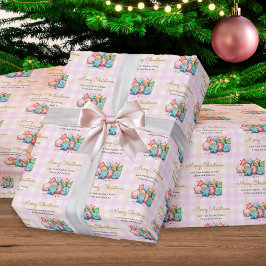 Papel De Presente Biscoitos Gelados de Natal Xadrez Rosa Nome Person