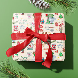 Papel De Presente Biscoitos Nozes Natal Adoráveis Nome Personalizado
