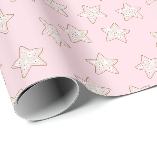 Papel De Presente Biscoitos Rosa com Glacê e Confeitos (Ponta do rolo)