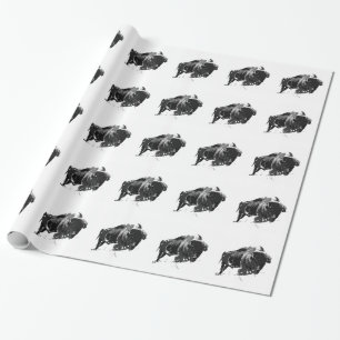 Papel De Presente Bison Búfalo Preto e Branco