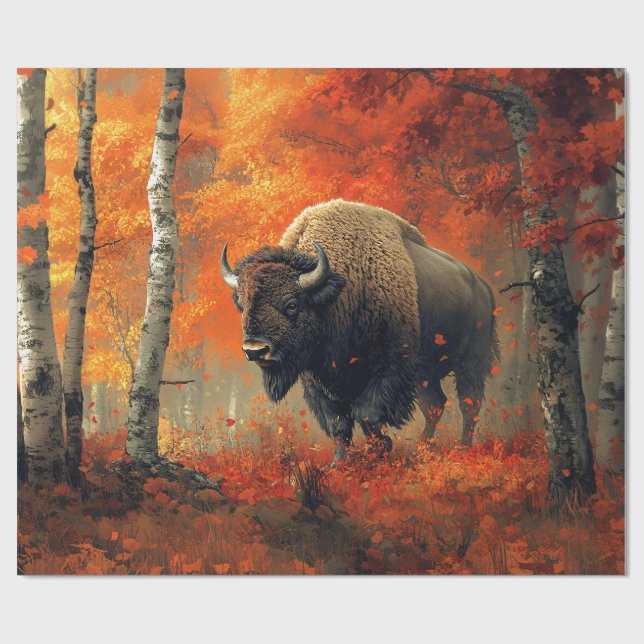 Papel De Presente Bison no Trabalho de arte de Autumn Woods (Aberto)