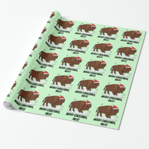 Papel De Presente Bisonte em um chapéu do papai noel no nome dos